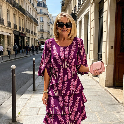👗 Tiered Midi Dress – Floral Pattern, Split Sleeves, Flowy, Elegant 🌸