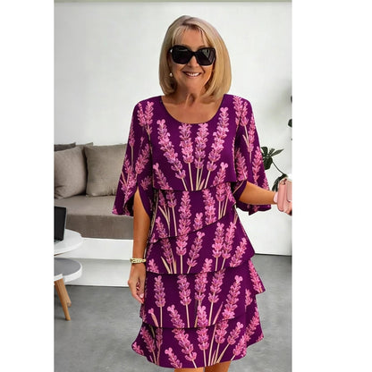 👗 Tiered Midi Dress – Floral Pattern, Split Sleeves, Flowy, Elegant 🌸