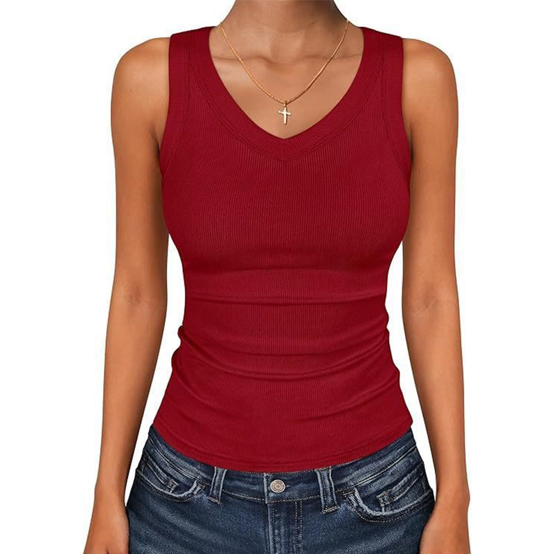 ⛱️ 💞Women's V-Neck Ribbed Knit Tank Top