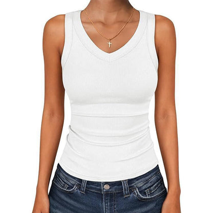 ⛱️ 💞Women's V-Neck Ribbed Knit Tank Top