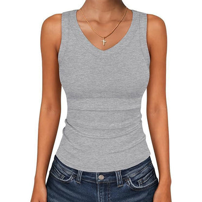 ⛱️ 💞Women's V-Neck Ribbed Knit Tank Top