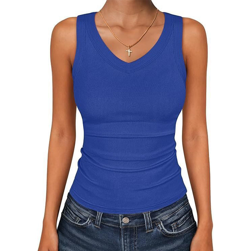 ⛱️ 💞Women's V-Neck Ribbed Knit Tank Top