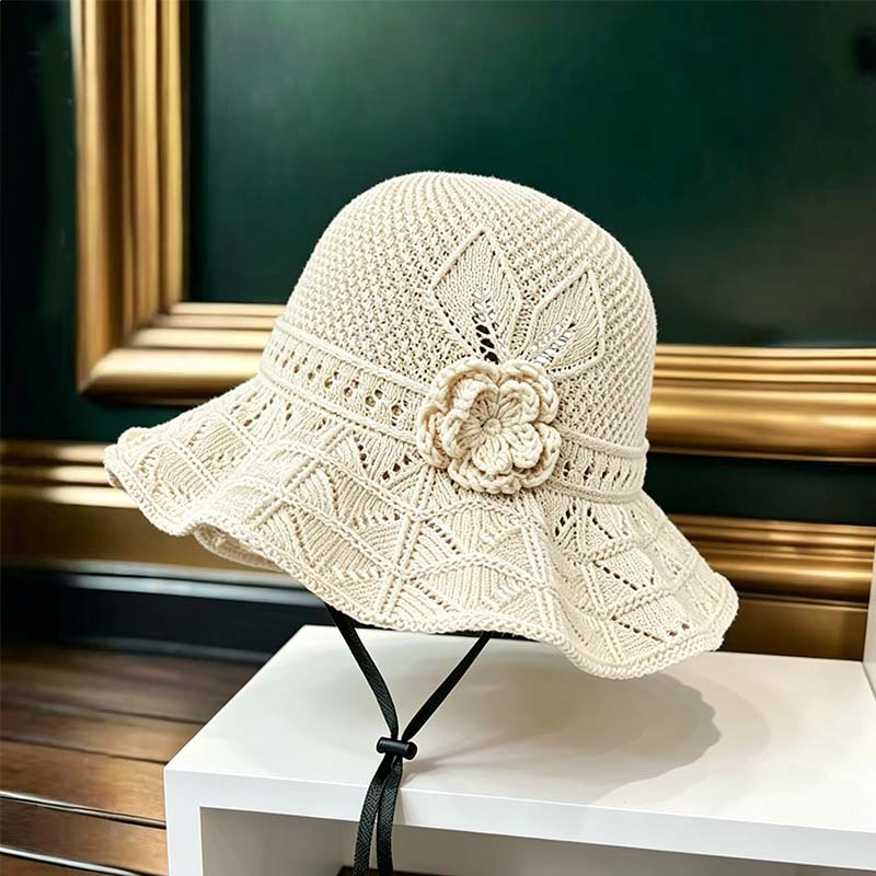 🥳SUMMER HOT SALE🔥Women's Crochet Bucket Hat with Flower Accent