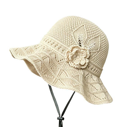 🥳SUMMER HOT SALE🔥Women's Crochet Bucket Hat with Flower Accent