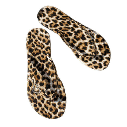 Leopard Print Flip-Flops with Heart Charm