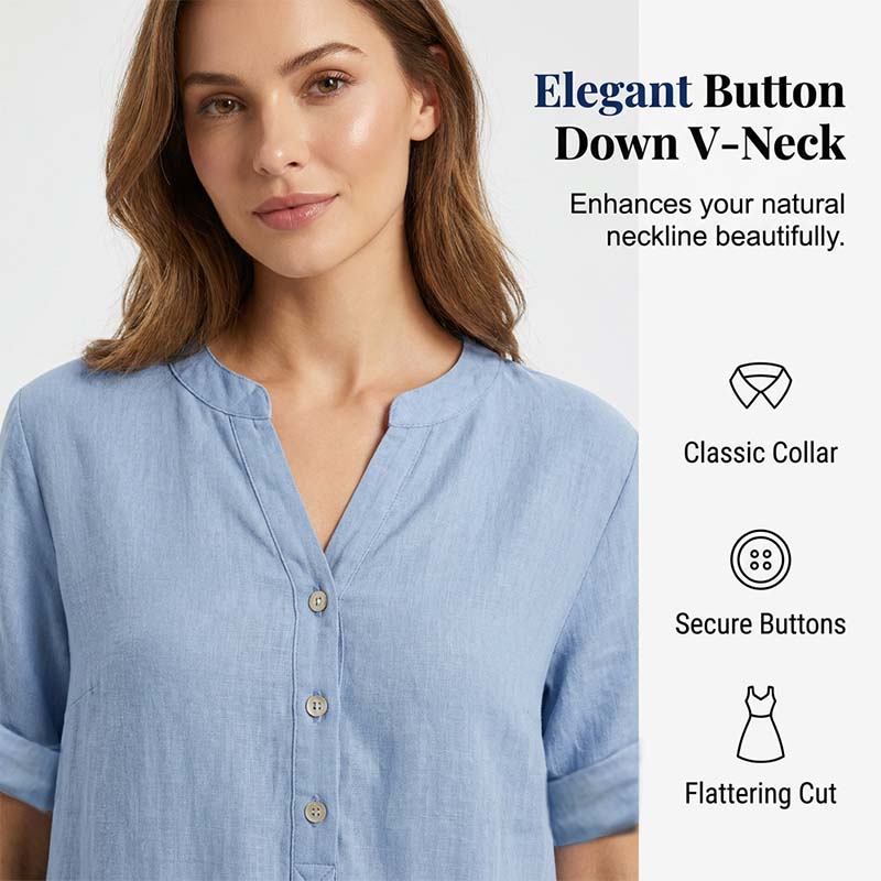 Women's Casual V-Neck Button Down Tunic Dress