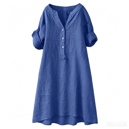 Women's Casual V-Neck Button Down Tunic Dress