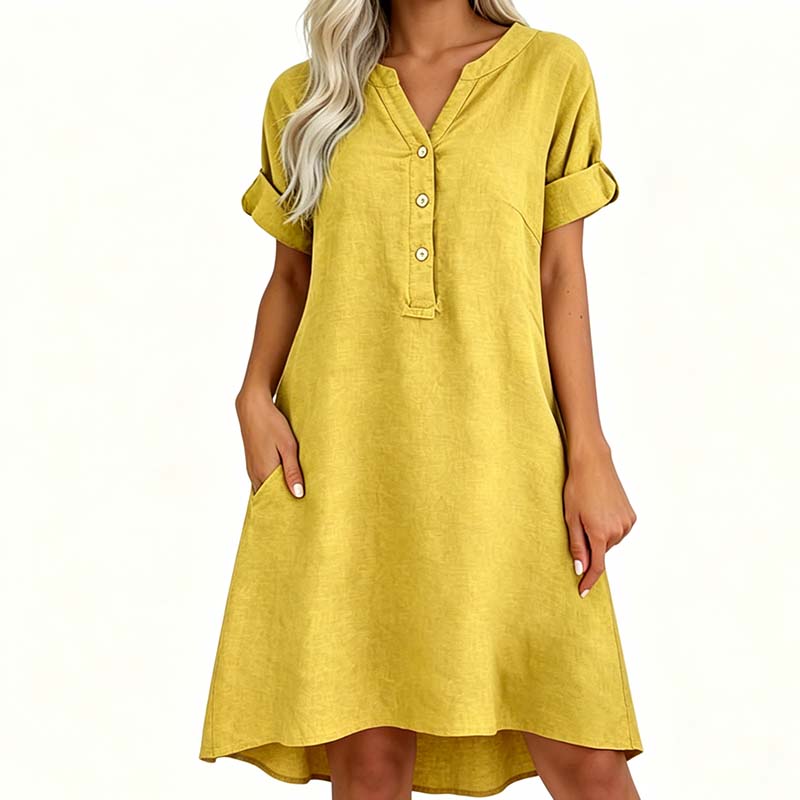 Women's Casual V-Neck Button Down Tunic Dress