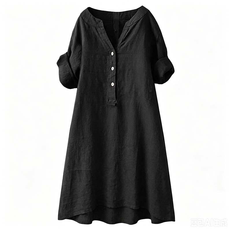 Women's Casual V-Neck Button Down Tunic Dress