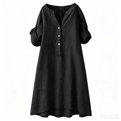 Women's Casual V-Neck Button Down Tunic Dress