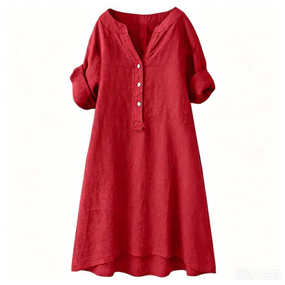 Women's Casual V-Neck Button Down Tunic Dress