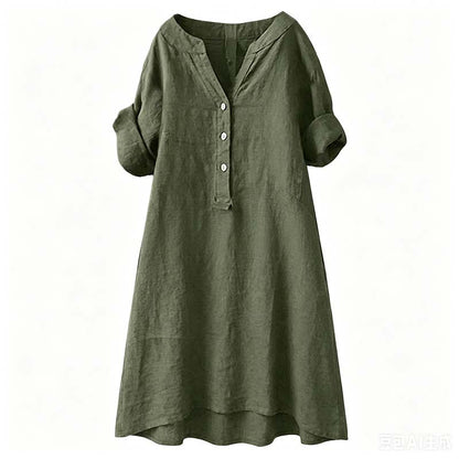 Women's Casual V-Neck Button Down Tunic Dress