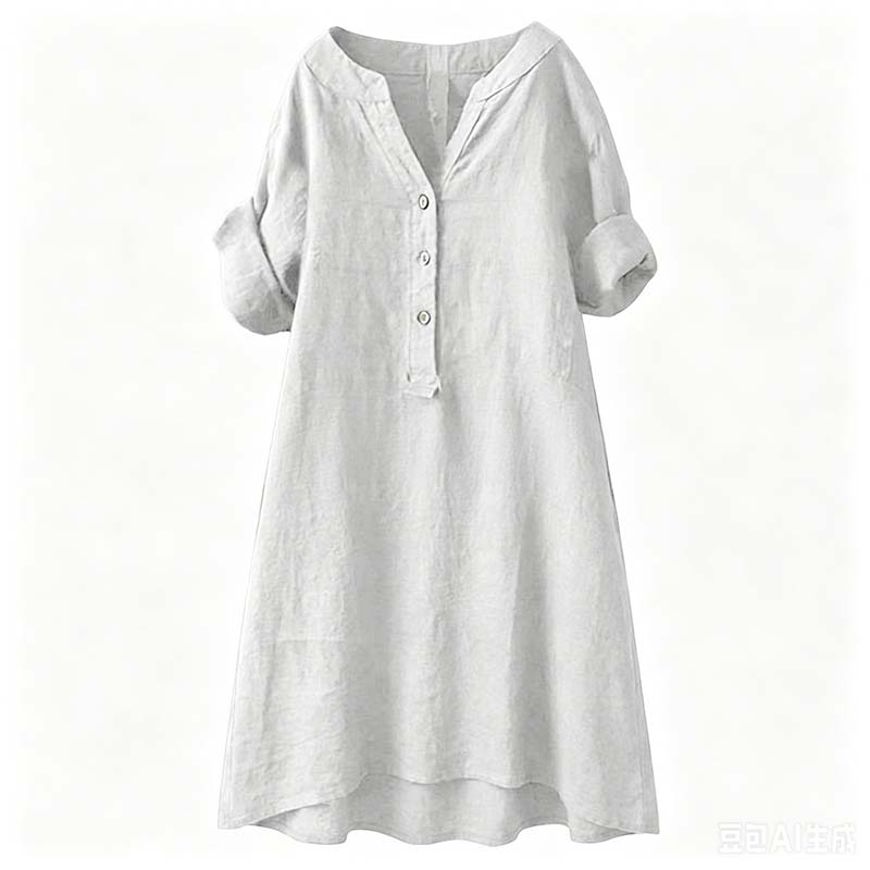 Women's Casual V-Neck Button Down Tunic Dress