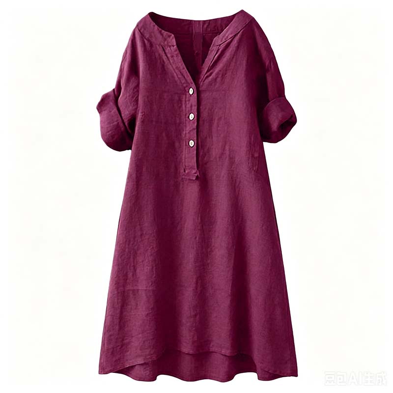 Women's Casual V-Neck Button Down Tunic Dress
