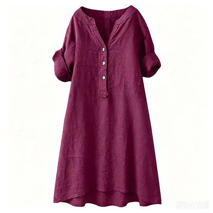 Women's Casual V-Neck Button Down Tunic Dress