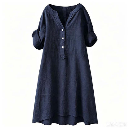 Women's Casual V-Neck Button Down Tunic Dress