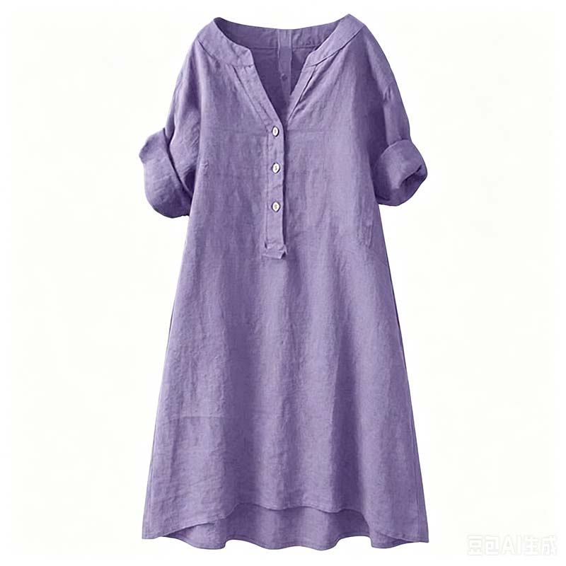 Women's Casual V-Neck Button Down Tunic Dress