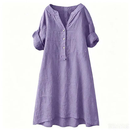Women's Casual V-Neck Button Down Tunic Dress