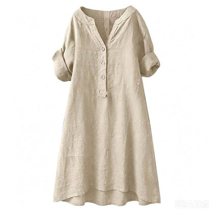 Women's Casual V-Neck Button Down Tunic Dress