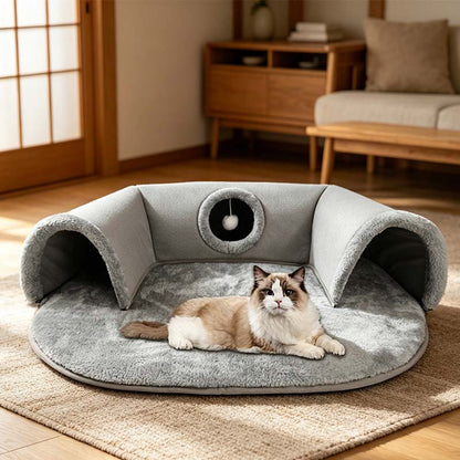 🐱 Plush 2-in-1 Cat Tunnel Bed