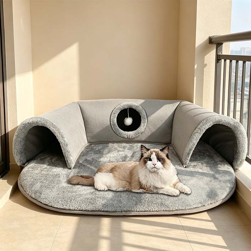 🐱 Plush 2-in-1 Cat Tunnel Bed