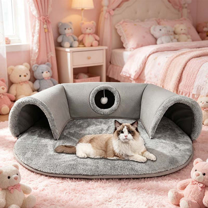 🐱 Plush 2-in-1 Cat Tunnel Bed