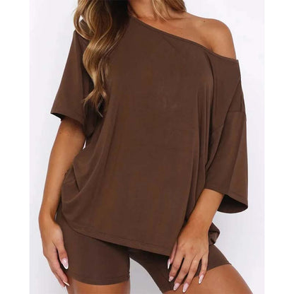 Women's Solid Color Relaxed Fit Top and Shorts Outfit