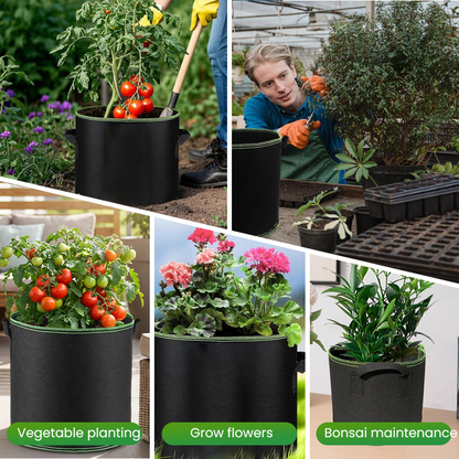 🌱👜 5-Pack Thickened Non-Woven Grow Bag With Handles – Heavy Duty, Breathable Fabric, Eco-Friendly, Large Capacity.