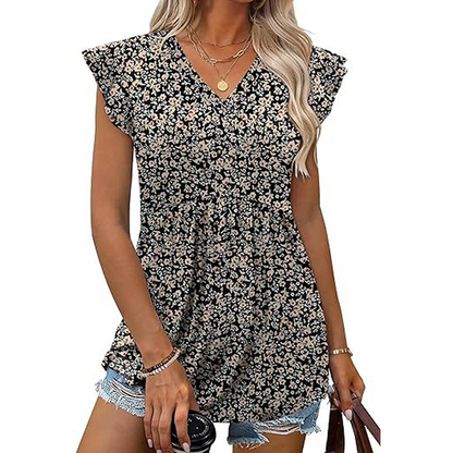 Women's Summer V-Neck Ruffle Sleeve Floral Peplum Top