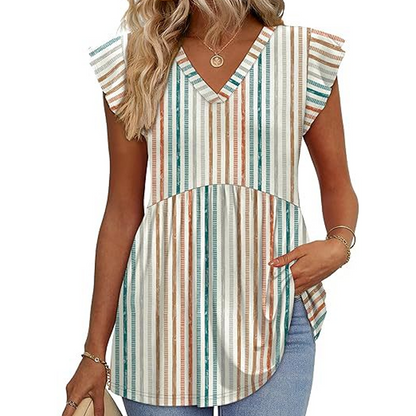 Women's Summer V-Neck Ruffle Sleeve Floral Peplum Top