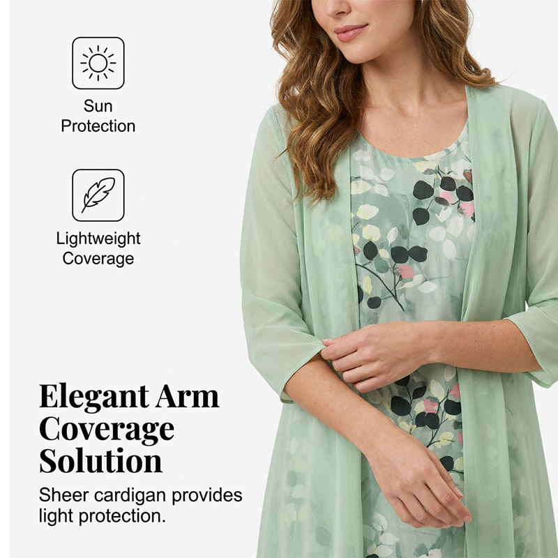 🔥Women's Elegant Chiffon Dress & Cardigan 2-Piece Set