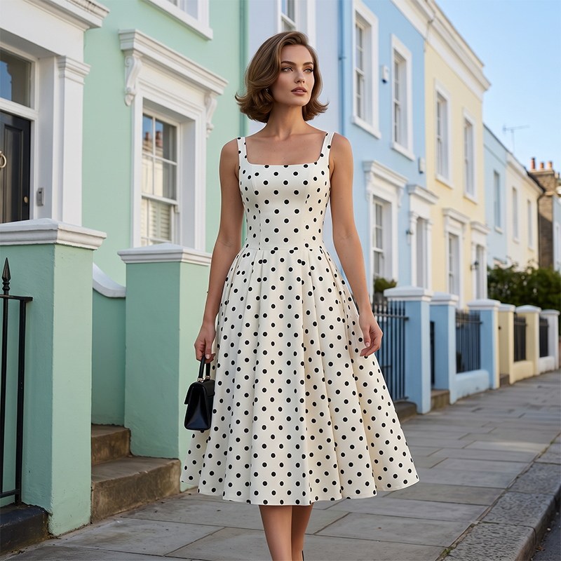 Women's Vintage Polka Dot A-Line Dress