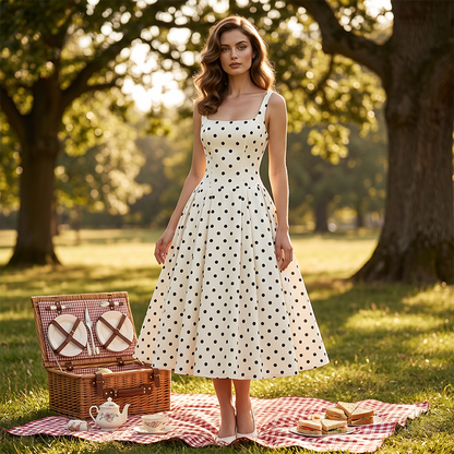 Women's Vintage Polka Dot A-Line Dress