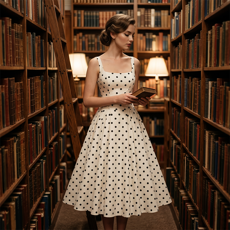 Women's Vintage Polka Dot A-Line Dress