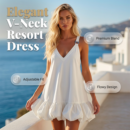 Women's V-Neck Strap Dress with Bubble Ruffle Hem👗