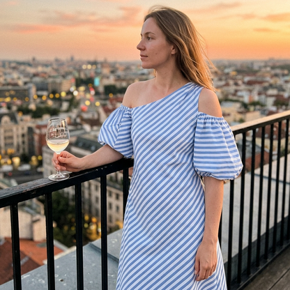 👗  Women's Striped Off Shoulder Dress – Elegant, Flowy, Summer Chic 🌊