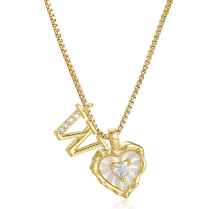 Heart Shaped Letters Micro Pave Chain Necklace – Initial Pendant, Titanium Steel, Adjustable ✨