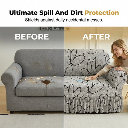 🛋️High-Stretch Sofa Slipcover – Ruffled Hem & Full Protection