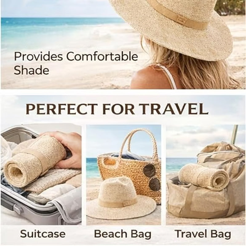 💥☀️Women’s Foldable Knit Fedora Sun Hat👒Breathable Lightweight Packable Wide Brim Beach Sun Hat✨