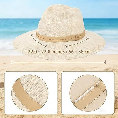 💥☀️Women’s Foldable Knit Fedora Sun Hat👒Breathable Lightweight Packable Wide Brim Beach Sun Hat✨