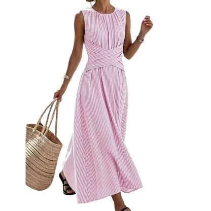 Women Casual Striped Maxi Dress Sleeveless🎀👗