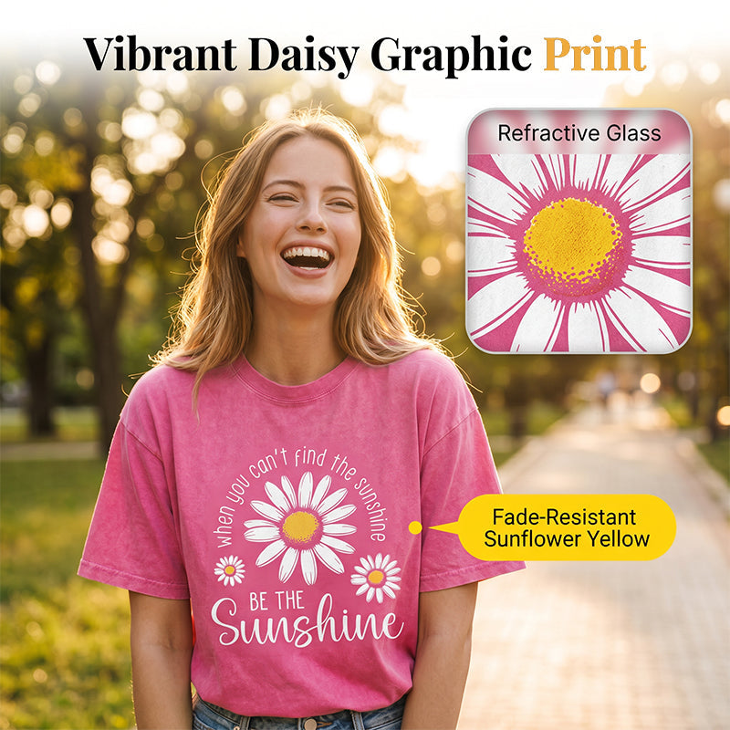 Unisex Vintage Washed Daisy Print Loose Fit T-Shirt