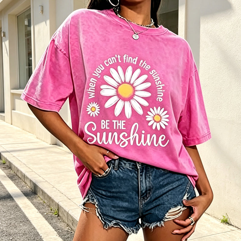 Unisex Vintage Washed Daisy Print Loose Fit T-Shirt