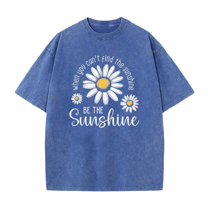 Unisex Vintage Washed Daisy Print Loose Fit T-Shirt