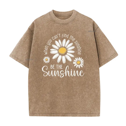 Unisex Vintage Washed Daisy Print Loose Fit T-Shirt
