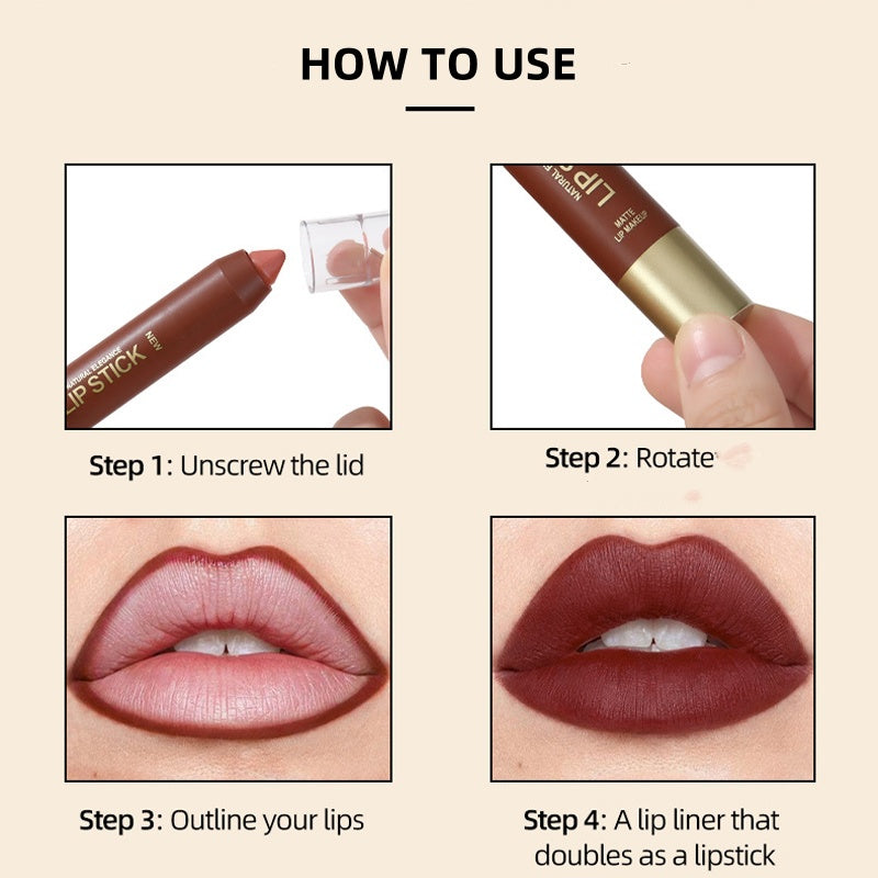 Long-Lasting Matte Lip Crayon for Women | 2-in-1 Liner & Lipstick | Hydrating & Non-Drying | Precision Triangular Tip | 6 Colors ✨