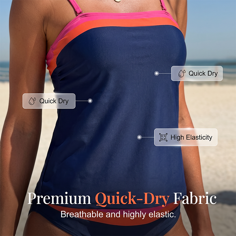 Women Two-Piece Tankini Color Block Conservative Swimsuit Set 👙