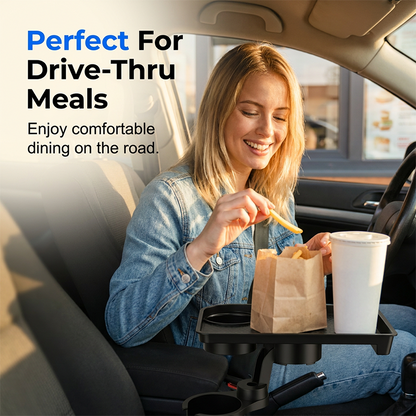 🚗 Car Cup Holder Expander with Detachable Tray – 360° Rotatable Food Table & Dual Cup Holder