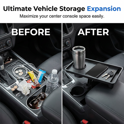 🚗 Car Cup Holder Expander with Detachable Tray – 360° Rotatable Food Table & Dual Cup Holder
