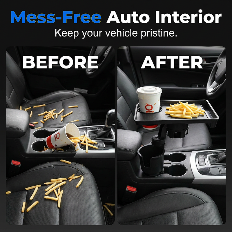 🚗 Car Cup Holder Expander with Detachable Tray – 360° Rotatable Food Table & Dual Cup Holder